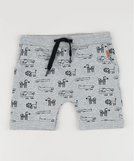 Bermuda-de-Moletom-Infantil-Estampada-de-Bichos-Cinza-Mescla-9952244-Cinza_Mescla_1