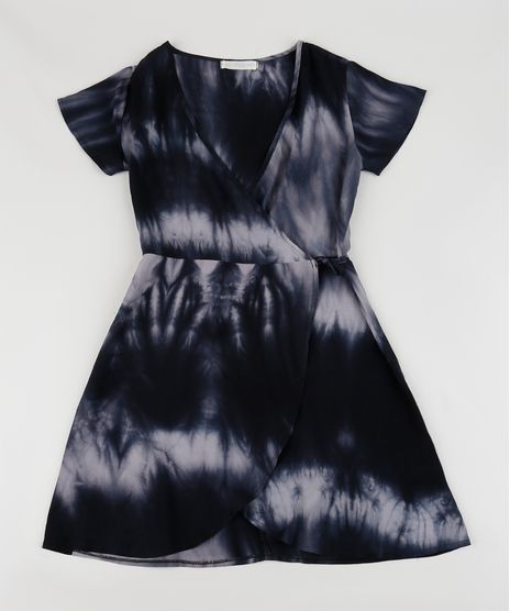 Vestido-Juvenil-Estampado-Tie-Dye-com-Transpasse-Manga-Curta--Preto-9957750-Preto_1