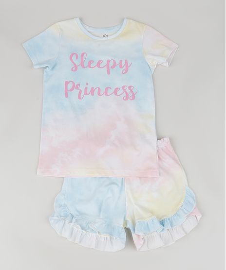 Pijama-Infantil--Sleepy-Princess--Estampado-Tie-Dye-Manga-Curta-Multicor-9957858-Multicor_1