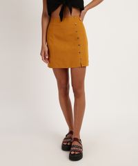 Saia-Feminina-Curta-com-Botoes-Amarela-9951727-Amarelo_1