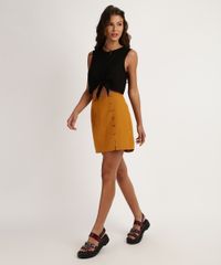 Saia-Feminina-Curta-com-Botoes-Amarela-9951727-Amarelo_3