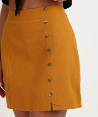 Saia-Feminina-Curta-com-Botoes-Amarela-9951727-Amarelo_4