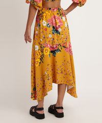 Saia-Feminina-Midi-Assimetrica-Estampada-Floral-com-Recorte-Amarela-9899573-Amarelo_2