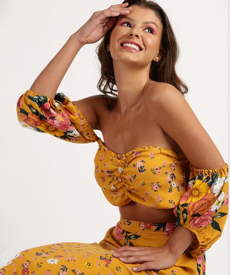 Top-Cropped-Feminino-Estampado-Floral-Ombro-a-Ombro-Manga-Curta-Amarelo-9913889-Amarelo_1