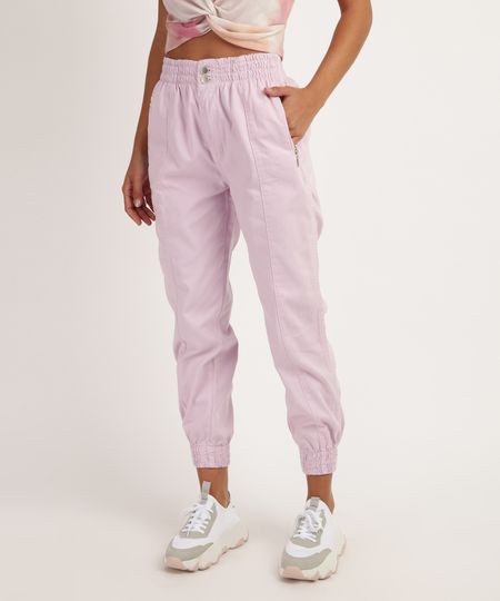 Calca-de-Sarja-Feminina-Jogger-Cintura-Super-Alta-com-Bolsos-Lilas-9949580-Lilas_1