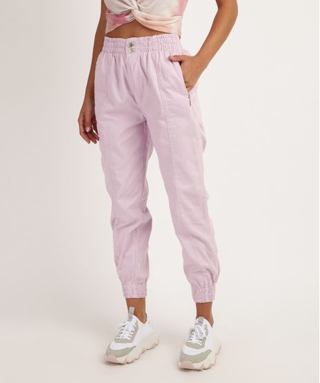 Calca-de-Sarja-Feminina-Jogger-Cintura-Super-Alta-com-Bolsos-Lilas-9949580-Lilas_1
