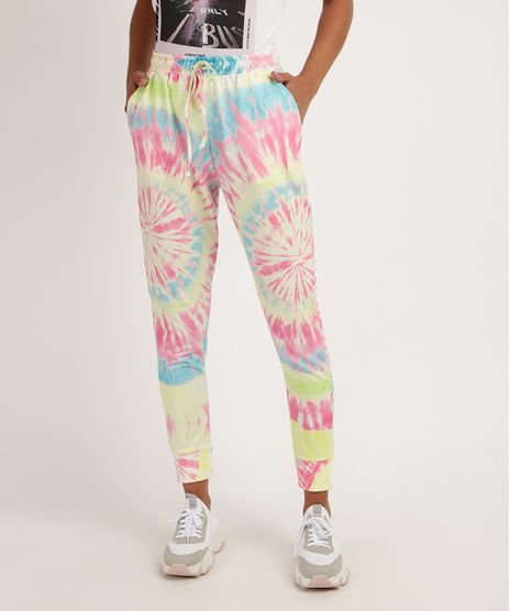 Calca-de-Moletom-Feminina-Estampada-Tie-Dye-com-Cordao-Cintura-Alta-Rosa-9953587-Rosa_1