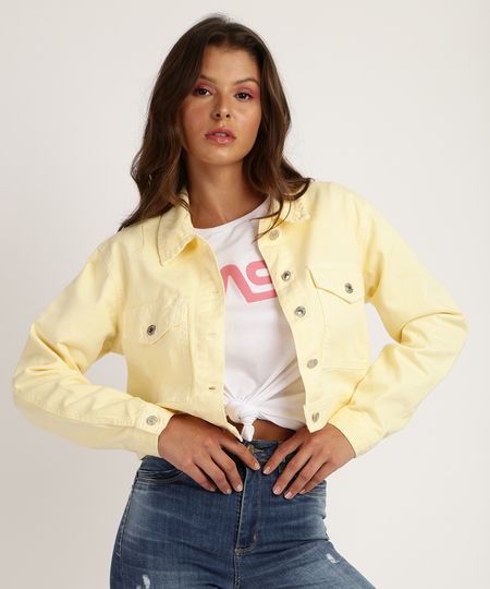 Jaqueta-Jeans-Feminina-Cropped-com-Bolsos-Amarela-9951757-Amarelo_1