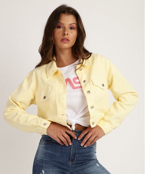 Jaqueta-Jeans-Feminina-Cropped-com-Bolsos-Amarela-9951757-Amarelo_1