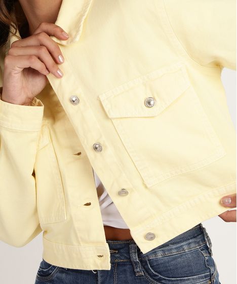 jaqueta jeans amarela feminina