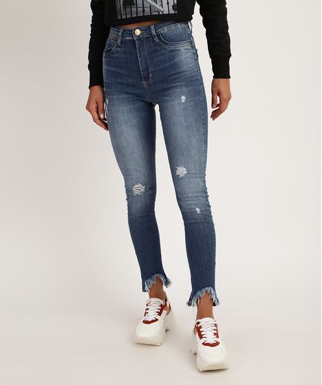 calça jeans feminina cintura alta destroyed