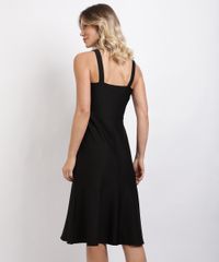 Vestido-Feminino-de-Sarja-Midi-com-Botoes-Alca-Media-Preto-9943321-Preto_2