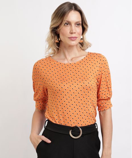 Blusa-Feminina-Estampada-de-Poa-Manga-Bufante-Decote-Redondo--Laranja-9943240-Laranja_1
