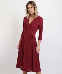 Vestido-Feminino-Midi-Estampa-de-Poa-Manga-7-8-Decote-em-V-Vermelho-Escuro-9946782-Vermelho_Escuro_1