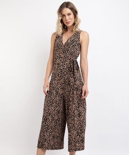Macacao-Feminino-Pantacourt-Estampado-de-Animal-Print-Sem-Decote-em-V-Marrom-9949735-Marrom_1