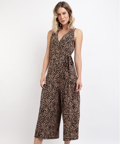 Macacao-Feminino-Pantacourt-Estampado-de-Animal-Print-Sem-Decote-em-V-Marrom-9949735-Marrom_1