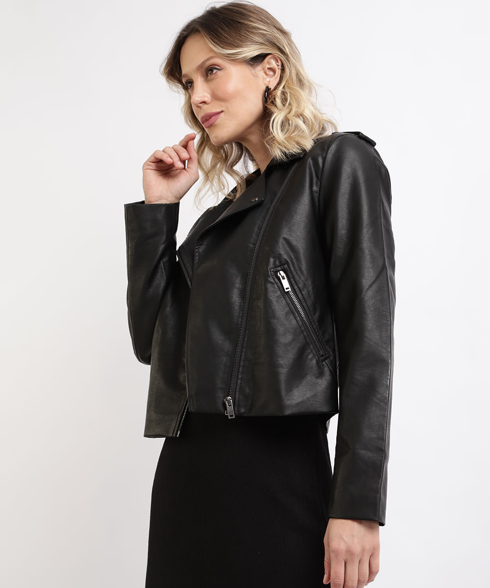jaqueta biker preta feminina