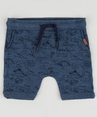 Bermuda-de-Moletom-Infantil-Estampada-de-Dinossauros-com-Bolsos-Azul-Escuro-9952246-Azul_Escuro_1