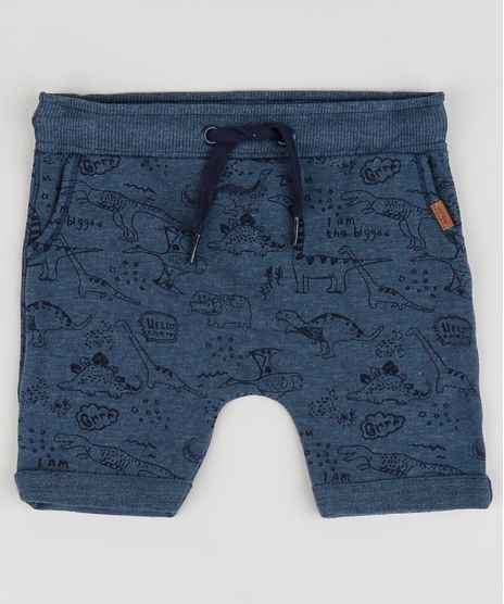 Bermuda-de-Moletom-Infantil-Estampada-de-Dinossauros-com-Bolsos-Azul-Escuro-9952246-Azul_Escuro_1