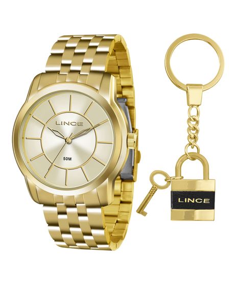 Kit-de-Relogio-Analogico-Lince-Feminino---Chaveiro-de-Cadeado---LRG4510L-KU54C1KX-Dourado-9169770-Dourado_1