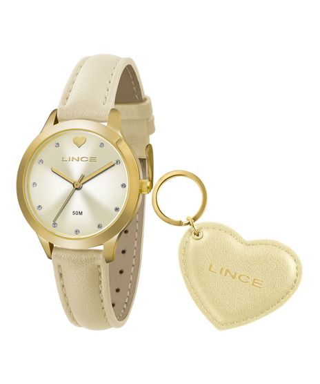 Kit-de-Relogio-Analogico-Lince-Feminino---Chaveiro-de-Coracao---LRC4508L-KU58C1TX-Dourado-9246071-Dourado_1