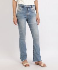 Calca-Jeans-Feminina-Flare-Cintura-Super-Alta-com-Barra-Desfiada-Azul-9954391-Azul_1