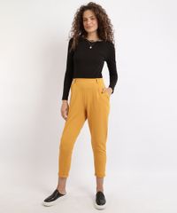 Calca-Feminina-Jogger-Cintura-Alta-Barra-Dobrada-Amarela-9948938-Amarelo_3