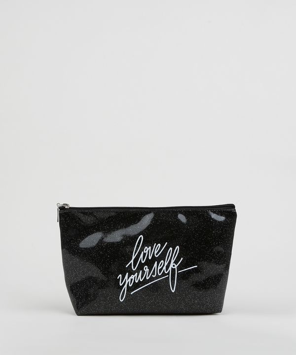 Nécessaire "Love Yourself" com Glitter Preta Único
