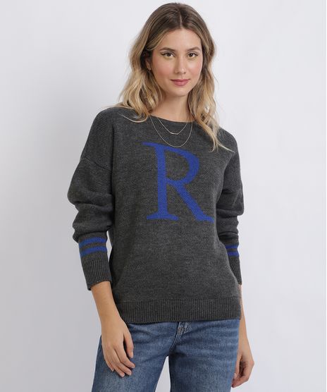 Sueter-de-Trico-Feminino-Harry-Potter-Corvinal-Decote-Redondo-Cinza-Mescla-Escuro-9955602-Cinza_Mescla_Escuro_1