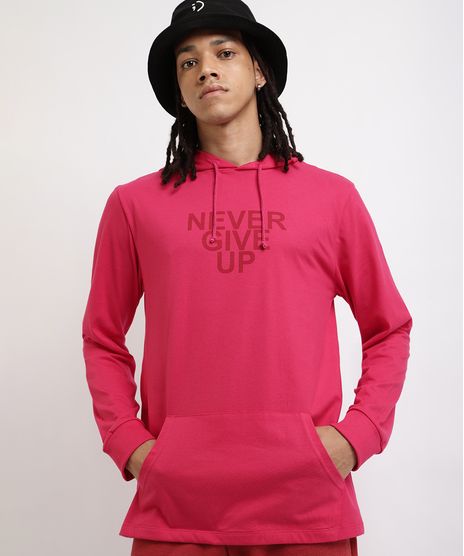 Camiseta-Masculina--Never-Give-Up--Manga-Longa-Gola-com-Capuz-Rosa-Escuro-9959850-Rosa_Escuro_1