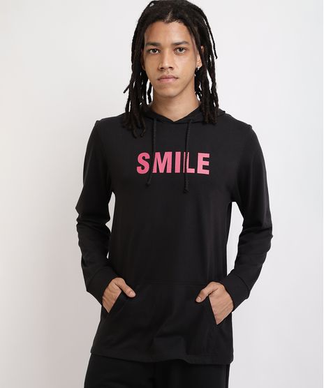 Camiseta-Masculina--Smile--Manga-Longa-Gola-com-Capuz-Preto-9959846-Preto_1