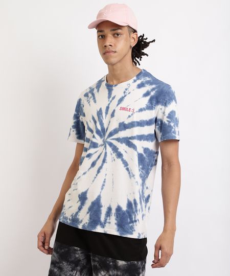 Camiseta-Masculina-Estampada-Tie-Dye--Smile--Gola-Careca-Manga-Curta-Azul-9958551-Azul_1