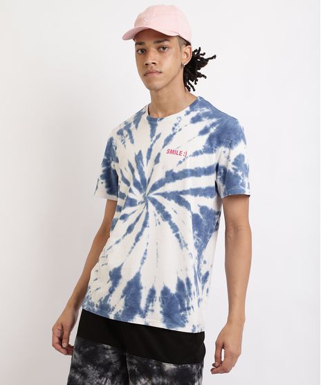 Camiseta-Masculina-Estampada-Tie-Dye--Smile--Gola-Careca-Manga-Curta-Azul-9958551-Azul_1