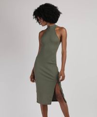 Vestido-Feminino-Midi-Halter-Neck-Canelado-com-Fenda-Gola-Alta-Verde-Militar-9611887-Verde_Militar_1_1