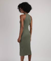 Vestido-Feminino-Midi-Halter-Neck-Canelado-com-Fenda-Gola-Alta-Verde-Militar-9611887-Verde_Militar_1_2