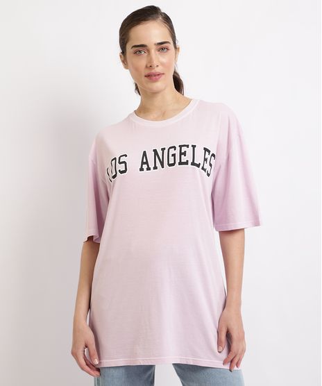 T-shirt-Feminina-Mindset--Los-Angeles--Manga-Curta-Decote-Redondo-Rosa-Claro-9960577-Rosa_Claro_1