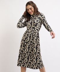 Vestido-Feminino-Mindset-Midi-Estampado-Floral-Margaridas-Manga-Longa-Gola-Alta-Preto-9962192-Preto_1