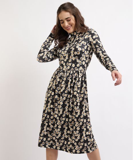 Vestido-Feminino-Mindset-Midi-Estampado-Floral-Margaridas-Manga-Longa-Gola-Alta-Preto-9962192-Preto_1
