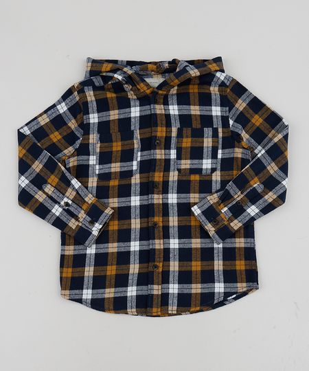 Camisa-Infantil-Estampada-Xadrez-em-Flanela-com-Bolso-e-Capuz--Amarela-9808438-Amarelo_1