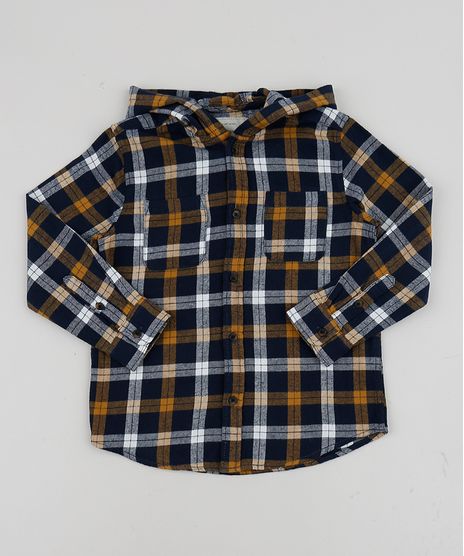 Camisa-Infantil-Estampada-Xadrez-em-Flanela-com-Bolso-e-Capuz--Amarela-9808438-Amarelo_1