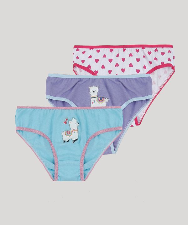 Kit de 3 Calcinhas Infantis Estampadas de Lhamas Multicor 10