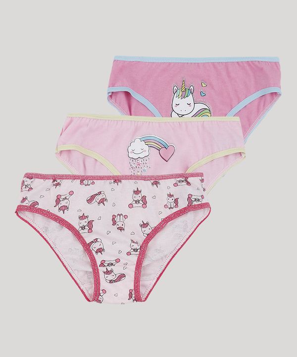 Kit de 3 Calcinhas Infantis Estampadas Unicórnios Multicor 12