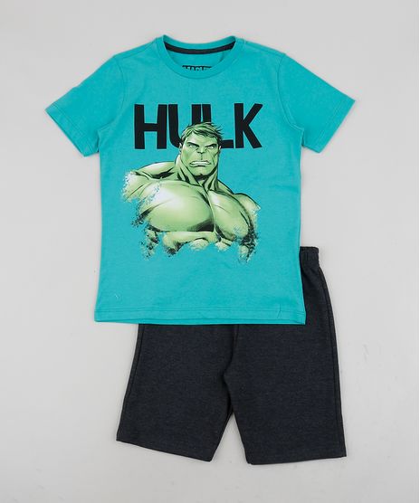 Conjunto-Infantil-de-Camiseta-Hulk-Manga-Curta---Short-de-Moletom-Azul-9954596-Azul_1