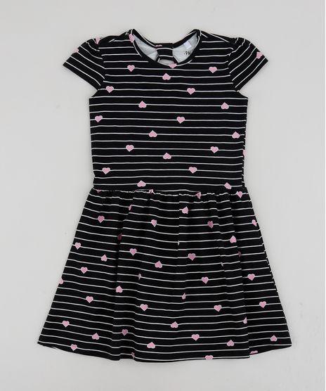 Vestido-Infantil-Estampado-Listrado-com-Coracoes-Manga-Curta-Preto-9961593-Preto_1
