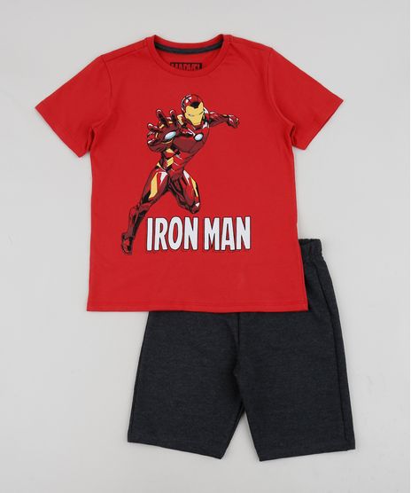 Conjunto-Infantil-de-Camiseta-Iron-Man-Manga-Curta---Short-de-Moletom-Vermelho-9954593-Vermelho_1