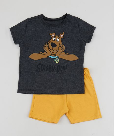 Conjunto-Infantil-Camiseta-Scooby-Manga-Curta-Cinza-Mescla-Escuro---Short--Mostarda-9952694-Mostarda_1