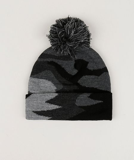 Gorro-Masculino-Em-Trico-Estampado-Camuflado-com-Pompom-e-Barra-Dobrada-Chumbo-9801877-Chumbo_1