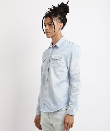 Camisa-Jeans-Masculina-Comfort-Estampada-Tie-Dye-Manga-Longa-Azul-9958647-Azul_1