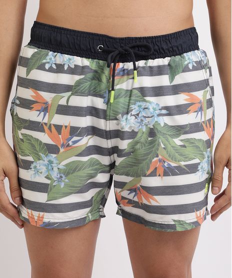 Short-Masculino-Estampado-Listrado-e-Floral--com-Elastico--Branco-9943841-Branco_1