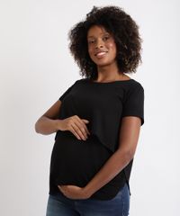 Blusa-Feminina-Gestante-Alongada-com-Sobreposicao-Manga-Curta-Preta-9956014-Preto_1